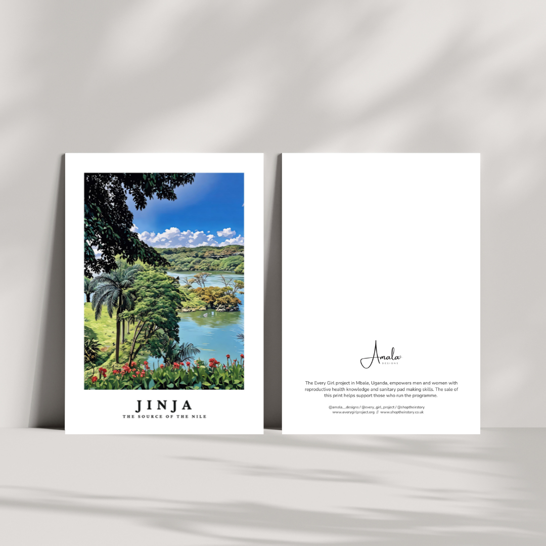 jinja uganda river nile poster art print with palm trees and tropical plants