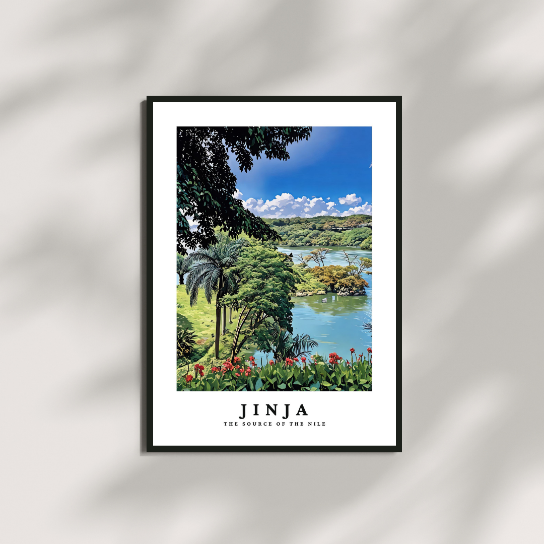 jinja sights of uganda poster in frame with river nile view