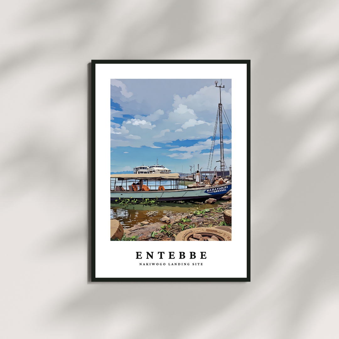 Entebbe lake victoria boat view art print poster uganda memories Nakiwogo landing site