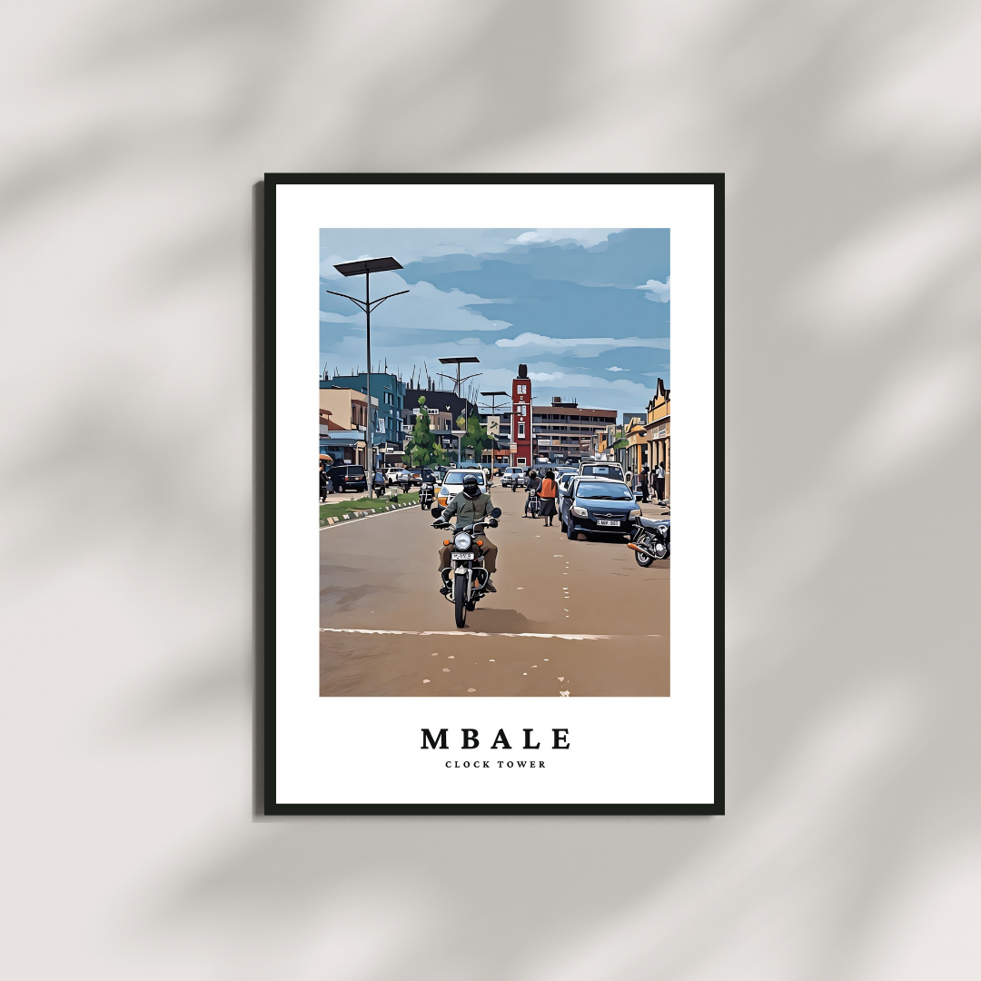 Mbale city uganda clock tower main street with bode driver uganda poster print sight