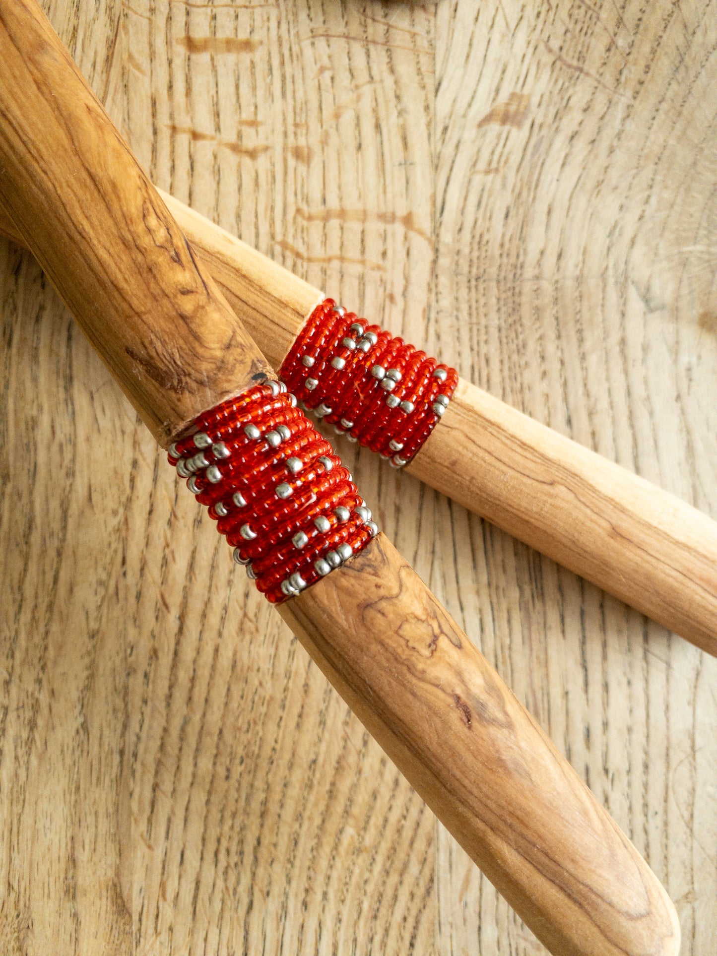 Red and Silver Bead Salad Servers